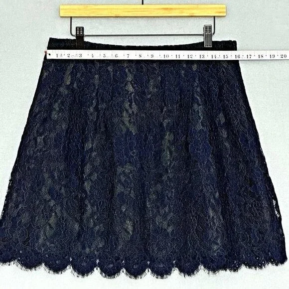 J‎ Crew Women Skirt 8 Blue Lace Black Lined A Line Mini Classic Dark Feminine - Picture 5 of 11